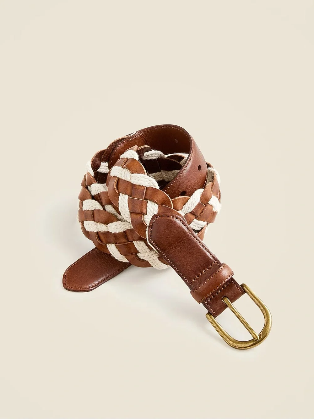 J. CREW Braided rope and leather belt in Brown & Ivory Size 30 NWOT CJ279